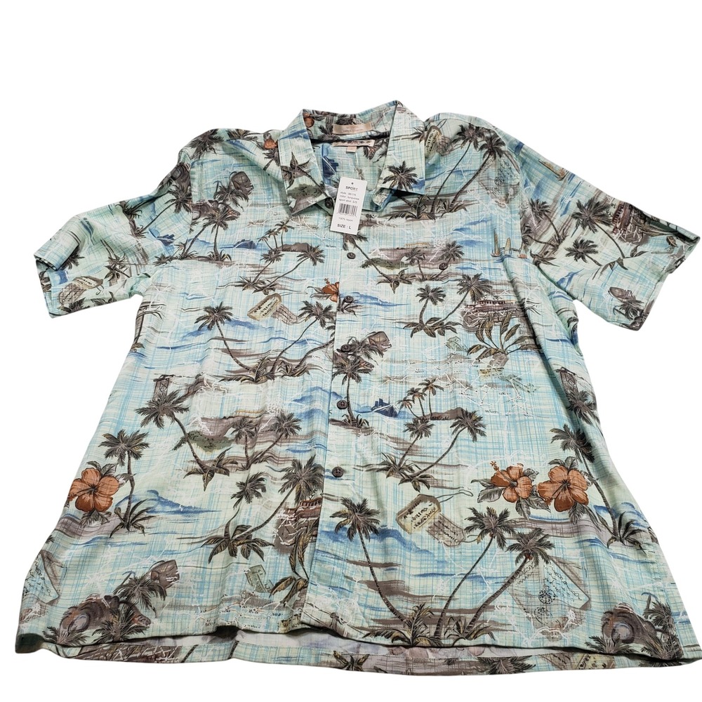 NWT Campia Moda Mens Tropical Scenic Sport Shirt‎ L Turquoise 96176 Rayon